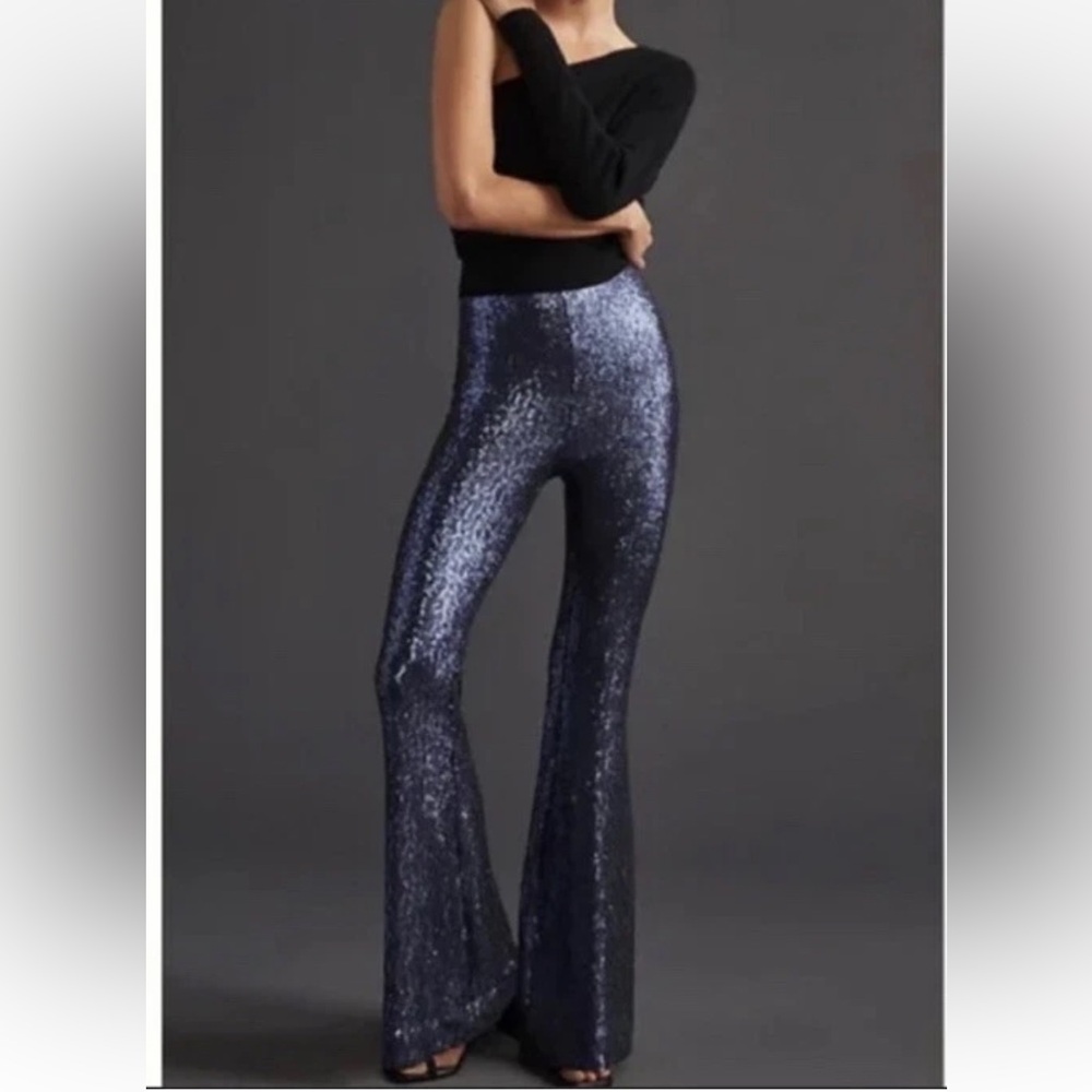 Anthropologie Joni Flare Sequined Pants Blue lined SIZE US 6